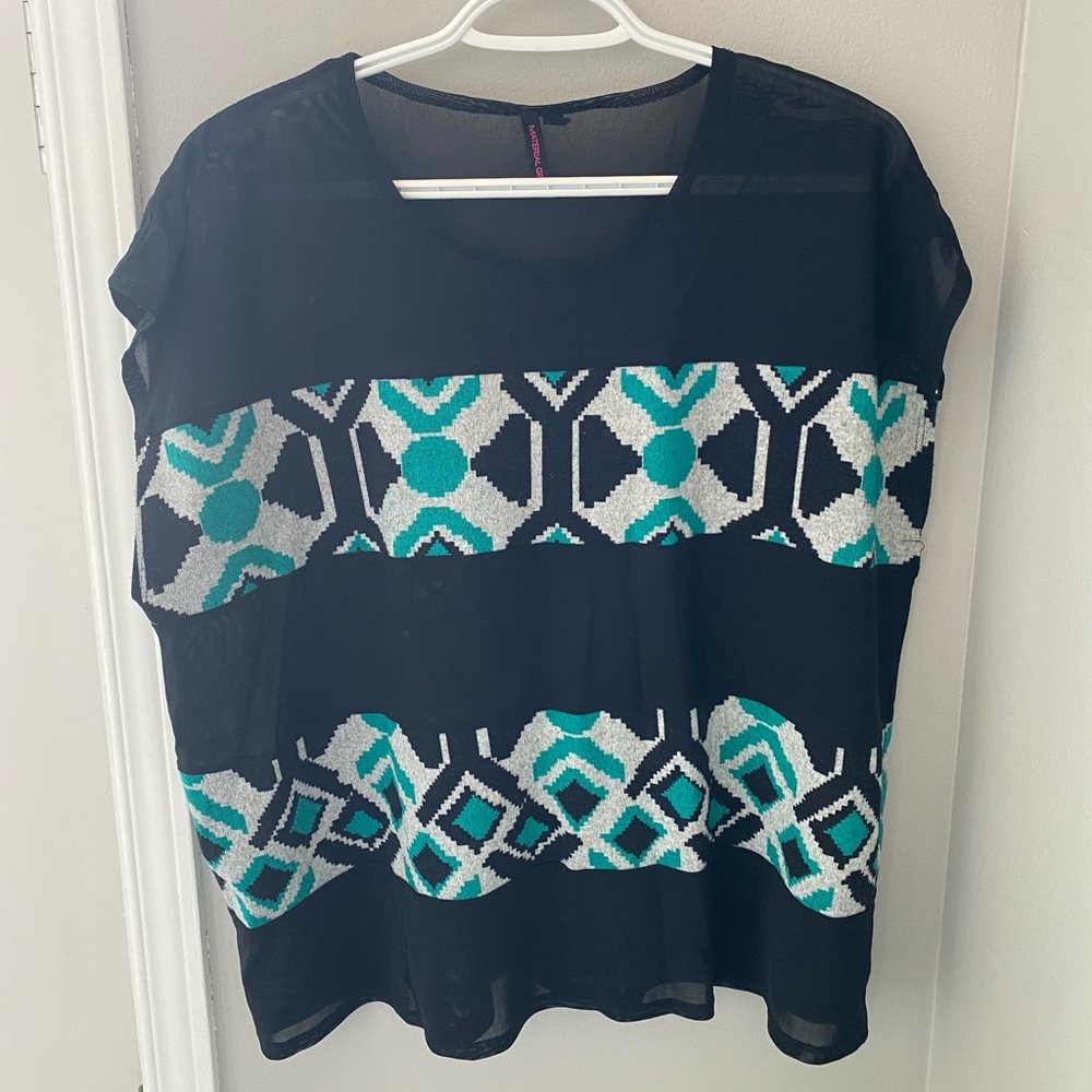 Material Girl - Gorgeous see through shirt alternated with turquoise pattern 🩵